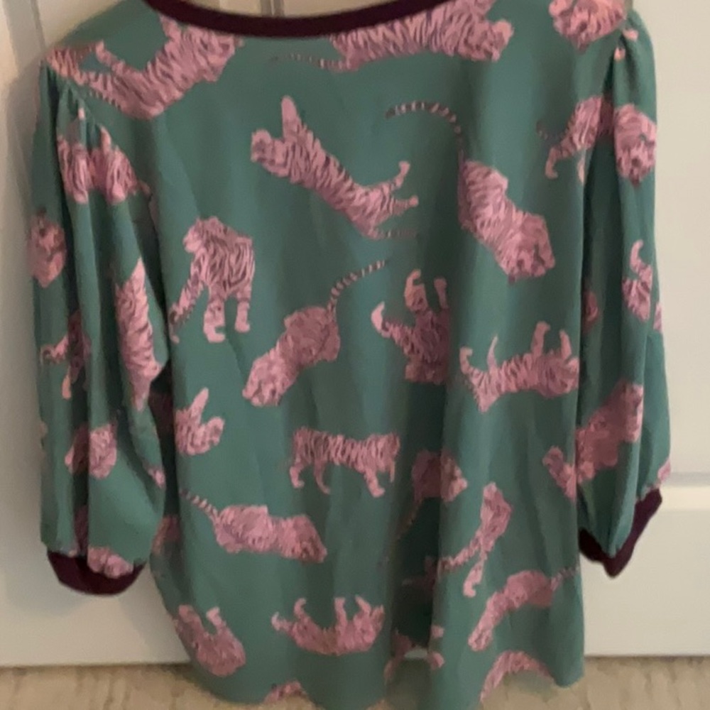 Women's Green and Pink Tiger Print Long Sleeve Top - Picture 3 of 3
